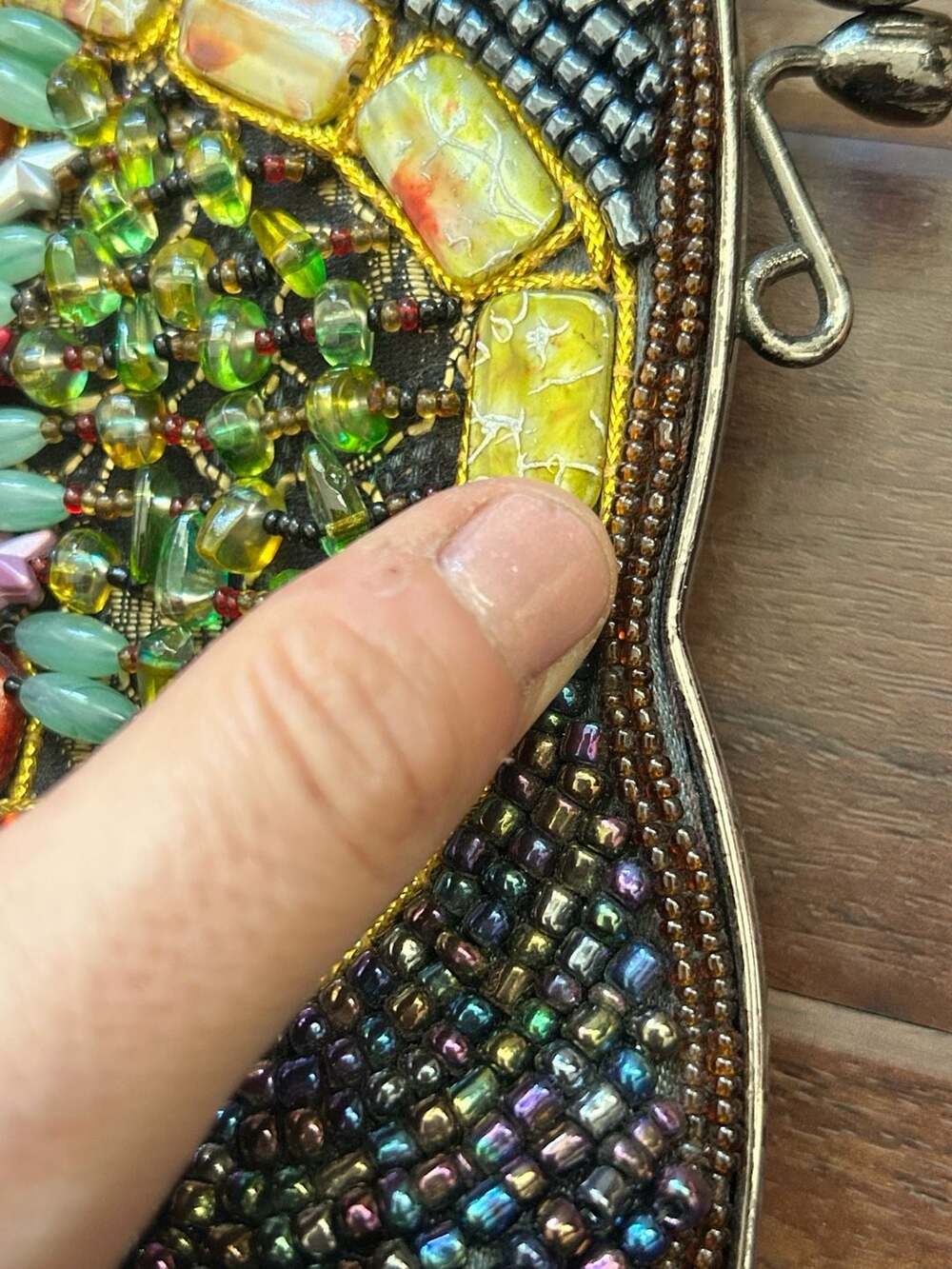 Vintage Beaded Multi-Color Gemstone Embellished Evening Clutch Bag w/Chain Strap - Picture 9 of 14